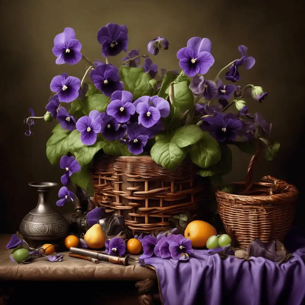 Still Life with Pipe and Basket Full of Violets – Vasile Popescu