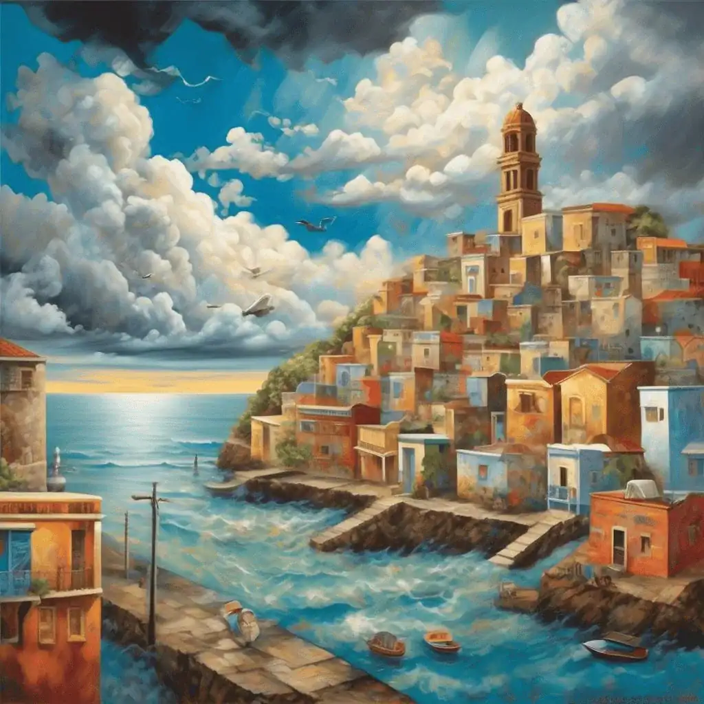 Clouds over a coastal Puerto Rican town – José Campeche